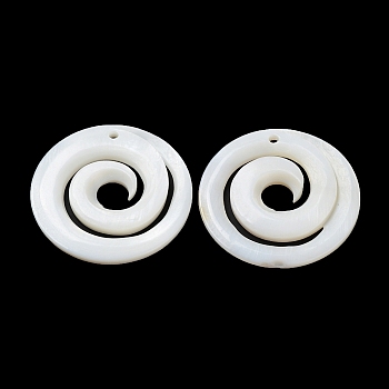 Natural Freshwater Shell Pendants, Flat Round Vortex Charms, Snow, 30x2.5mm, Hole: 1.4mm