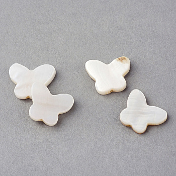Natural Sea Shell Beads, Butterfly, Creamy White, 11.5x14x2.5mm, Hole: 1.5mm