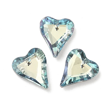 Electroplated Glass Pendants, Back Plated, Faceted, Heart Charms, Light Blue, 17.5x14x5mm, Hole: 1.2mm