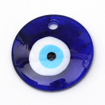 Handmade Evil Eye Lampwork Pendants, Dark Blue, 30x5.5mm, Hole: 4mm