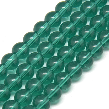 Glass Beads Strands, Round, Teal, 4mm, Hole: 0.5mm, about 84pcs/strand, 13 inch