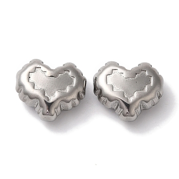 Non-Tarnish 304 Stainless Steel Beads, Heart, Stainless Steel Color, 15x13x7mm, Hole: 1.2mm