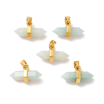 Natural Amazonite Pendants, with Brass Findings, Bullet, 9x15~17x7.5mm, Hole: 3.5x2.5mm
