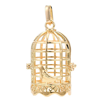 Rack Plating Brass Cage Pendants, For Chime Ball Pendant Necklaces Making, Birdcage, Light Gold, 38x26x22mm, Hole: 4x8mm, inner measure: 18x23mm