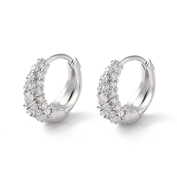 Brass Micro Pave Cubic Zirconia Hoop Earrings, Ring, Real Platinum Plated, 14x5.5mm
