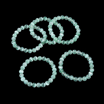 Dyed Natural Selenite Round Beaded Stretch Bracelet for Women, Aquamarine, Inner Diameter: 2-1/2 inch(6.2cm), Beads: 8.5mm