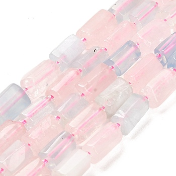Natural Rose Quartz & Aquamarine Beads Strands, with Seed Beads, Faceted Column, 9~11x6~7.5x6~7.5mm, Hole: 1.2mm, about 30pcs/strand, 15.16~15.55 inch(38.5~39.5cm)