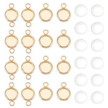 DIY Flat Round Link Connector Making Kits, Including 40Pcs 304 Stainless Steel Cabochon Connector Settings, 40Pcs Transparent Glass Cabochons, Golden & Stainless Steel Color, Link Settings: 40pcs/set