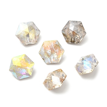 K5 Glass Rhinestone Buttons, Back Plated, Faceted, Hexagon, Mixed Color, 12x12x6mm, Hole: 0.9mm