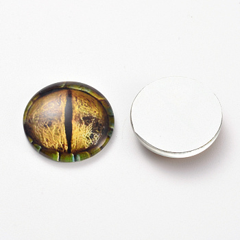 Glass Cabochons, Half Round/Dome with Animal Eye Pattern, Goldenrod, 17.9x5mm