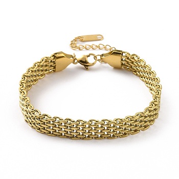 304 Stainless Steel Mesh Chain Bracelet for Men Women, Golden, 6-7/8 inch(17.4cm)