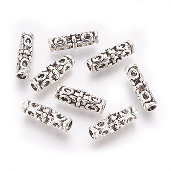 Tibetan Style Alloy Beads, Cadmium Free & Nickel Free & Lead Free, Column, Antique Silver, about 18mm long, 7mm wide, hole: 3mm