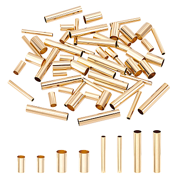 ELITE 60Pcs 4 Styles Brass Tube Beads, Long-Lasting Plated, Tube, Real 24K Gold Plated, 15pcs/style
