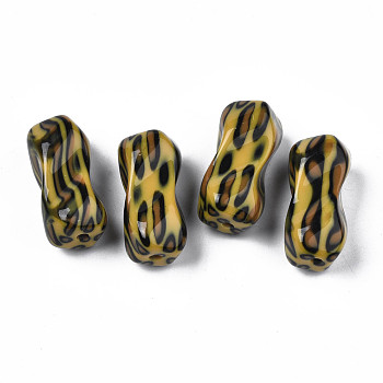 Two Tone Acrylic Beads, with Leopard Pattern, Imitation Gemstone, Twist, Peru, 30x15.5x14.5mm, Hole: 2mm