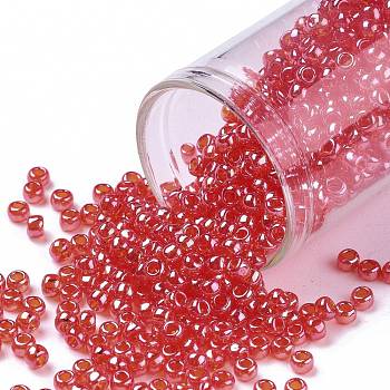 TOHO Round Seed Beads, Japanese Seed Beads, (109) Transparent Tropical Sunset-Lined Crystal Clear, 8/0, 3mm, Hole: 1mm, about 222pcs/10g