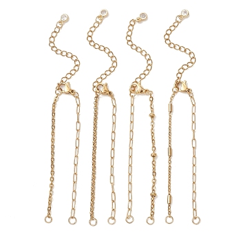 4Pcs 4 Styles 304 Stainless Steel Mixed Chain Bracelet Making, Golden, 5.79 inch(14.7cm), Hole: 2.5mm, 1pc/style