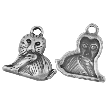 Alloy Charms, Lead Free and Cadmium Free, Lion, Antique Silver, 15x14x3mm, Hole: 1.5mm