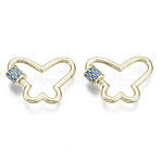 Brass Micro Pave Cubic Zirconia Screw Carabiner Lock Charms, for Necklaces Making, Butterfly, Nickel Free, Real 18K Gold Plated, Light Sky Blue, 17.5x23x2mm, Screw: 5x5.5mm(KK-R136-071B-NF)
