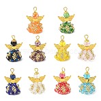 Electroplate Glass Pendants, Angel, with Golden Alloy Beads & Iron Loop, Faceted, Mixed Color, 31x21.5x19mm, Hole: 4mm(PALLOY-MZ00918)
