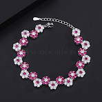 Brass Micro Pave Cubic Zirconia Link Chain Bracelets for Women, Flower, Platinum, Flower, 6.50 inch(16.5cm)(FS-WG0E76F-02)