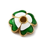 4-Petal Alloy Enamel Bead Caps, Cadmium Free & Lead Free, Golden, Flower, Green, 7.5x7.5x2mm, Hole: 1.4mm(FIND-G029-06G-02)