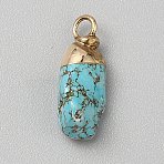 Synthetic Turquoise Pendants, Nuggets Charms with Golden Tone Metal Loops, 17~21x7~16x6.5~11mm, Hole: 2.5mm(G-WH0003-09F)