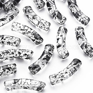 Transparent Spray Painted Acrylic Beads, Curved Tube with Black Spots, Clear, 32x10x8mm, Hole: 1.8mm, about 330pcs/500g(MACR-S372-002F-C10)