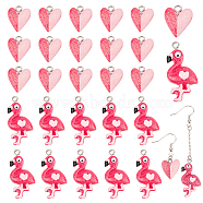 40Pcs 2 Styles Opaque Resin Pendants, with Platinum Tone Iron Loops, Flamingo & Heart Charm, Deep Pink, 16~30.5x13.5~15.5x4.8~5.5mm, Hole: 2mm, 20pcs/style(RESI-CA0001-38)
