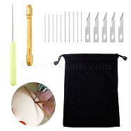 DIY Doll Making Tools Kits, with Iron Doll Hair Rerooting Tool, Doll Hair Making Supplies, Stainless Sculpting Knife, Velvet Storage Bags, Mixed Color, 37x6x0.8mm, Hole: 6x2.5mm(DIY-GA0006-75)