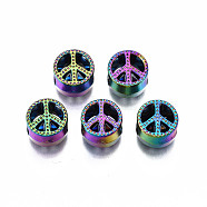 Alloy European Beads, Large Hole Beads, Cadmium Free & Nickel Free & Lead Free, Peace Sign, Rainbow Color, 10.5x9.5x7mm, Hole: 5mm(PALLOY-N163-094-NR)