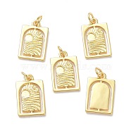 Brass Pendants, with Jump Rings, Long-Lasting Plated, Rectangle with Sun & Moon, Real 18K Gold Plated, 18x11x2mm, Jump Ring: 5x1mm, 3mm Inner Diameter(KK-L206-017G)