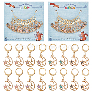 Alloy Enamel Moon with Star Pendant Locking Stitch Markers, 304 Stainless Steel Claw Clasp Stitch Marker, Mixed Color, 3.5cm, 4 colors, 3pcs/color, 12pcs/set(HJEW-AB00049)
