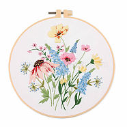 DIY Flower & Leaf Pattern Embroidery Kits, Including Printed Cotton Fabric, Embroidery Thread & Needles, Imitation Bamboo Embroidery Hoop, White, 20x20cm(SENE-PW0005-004A)