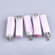 Electroplate Natural Selenite Big Pendants, with Iron Findings, Dyed, Rectangle, Platinum, Pearl Pink, 53~55x14~19x9~16mm, Hole: 7x4mm(G-S344-41B)