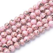 Assembled Synthetic Turquoise and Shell Beads Strands, Dyed, Round, Pink, 6mm, Hole: 1mm, about 66pcs/strand, 15.7 inch(G-S212-6mm-01)