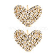 Rack Plating Heart Brass Stud Earrings, with Clear Cubic Zirconia, Cadmium Free & Lead Free, Long-Lasting Plated, Real 18K Gold Plated, 9.5x12.5mm(EJEW-N055-41G-RS)