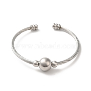 304 Stainless Steel Round Beaded Cuff Bangles, Torque Bangles, Stainless Steel Color, Inner Diameter: 2x2-1/4 inch(5.1x5.8cm)(BJEW-P310-03P)