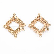 Brass Micro Pave Clear Cubic Zirconia Connector Charms, Nickel Free, Rhombus, Real 18K Gold Plated, 31x26.5x2mm, Hole: 1.4mm(KK-S356-702)