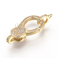 Brass Micro Pave Cubic Zirconia Lobster Claw Clasps, Golden, 25.5x13x5.5mm, Hole: 2mm(ZIRC-S058-17G)