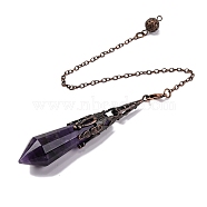 Natural Amethyst Pointed Dowsing Pendulum Big Pendants, Lead Free & Cadmium Free, with Red Copper Tone Brass Findings, Hexagonal Cone, 265mm, Hole: 2mm(G-H285-06R-A04)