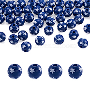 Natural Wooden Beads, DIY Jewelry Accessories, Round with Star Pattern, Blue, 5/8 inch(16mm), Hole: 4mm(WOOD-TAC0010-04C)