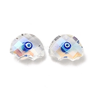 Transparent Glass Pendants, with Enamel, Faceted, Half Round with Evil Eye Pattern, Blue, 21x29x14.5mm, Hole: 1.6mm(GLAA-F121-06G)