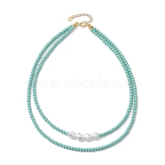 Plastic Imitation Pearl with Glass Necklace, Light Sea Green, 17.13 inch(43.5cm)(NJEW-JN04850)