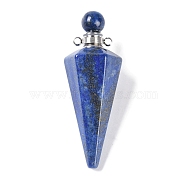 Dyed Natural Lapis Lazuli Faceted Cone Openable Perfume Bottle Big Pendants, with 304 Stainless Steel Findings, Stainless Steel Color, 49.5~51.5x18.5x18.5mm, Hole: 1.8mm(G-L524-18P-09)