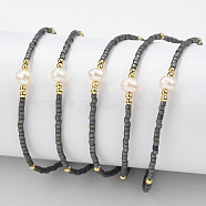 Adjustable Nylon Cord Braided Bead Bracelets, with Japanese Seed Beads and Pearl, Gray, 2 inch~2-3/4 inch(5~7.1cm)(BJEW-P256-B32)