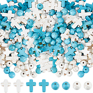 200Pcs 4 Styles DIY Beads Kits, Including Synthetic Turquoise & Magnesite Beads, Cross & Round, Mixed Dyed and Undyed, 8~16x8~12x3.5~8mm, hole: 1mm, 50pcs/style(DIY-SC0022-91)