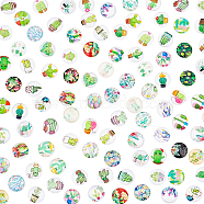 Elite Glass Cabochons, Half Round/Dome, Cactus Pattern, 12x4.8mm, about 100pcs/bag, 1 bag/box(GLAA-PH0002-27A)