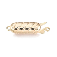 Brass Box Clasps, Oval, Nickel Free, Real 18K Gold Plated, 21.5x6.5x5mm, Hole: 1.2mm and 1mm(KK-T062-234G)