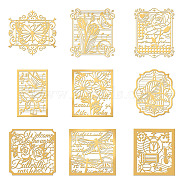 Stamp Theme Nickel Decoration Stickers, Metal Resin Filler, Epoxy Resin & UV Resin Craft Filling Material, Golden, 40x40mm, 9 styles, 1pc/style, 9pcs/set(DIY-WH0450-055)