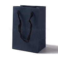 Kraft Paper Bags, with Ribbon Handles, Gift Bags, Shopping Bags, Rectangle, Prussian Blue, 18x12x8.6cm; Fold: 18x12x0.4cm(ABAG-F008-01A-02)